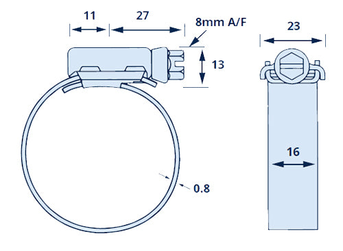 JCS HTM180 304 Stainless Steel Hi-Torque Hose Clip Adjustment Range 150-180mm Band Width 16mm