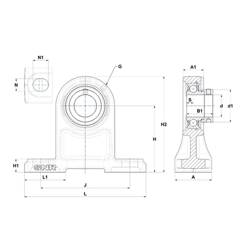 SNR ESPH206N Metric Cast Iron High Centre Height Two Bolt Pillow / Plummer Block Housing with 30mm Bore Eccentric Collar Insert - Allow 2-3 Days