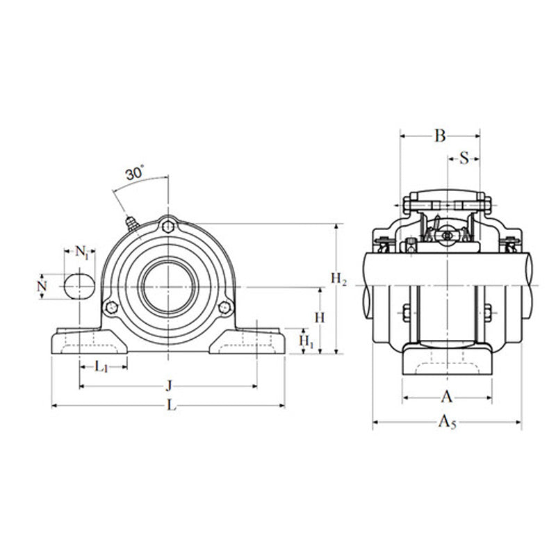 NTN M-C-UCP207-107D1 Imperial Cast Iron Two Bolt Pillow / Plummer Block Housing with 1-7/16 inch Bore Insert with Cast Iron Cover - Open Version - Allow 2-3 Days
