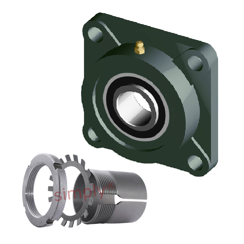NTN UKF206D1/H2306X Metric Four Bolt Square Cast Iron Housing Insert and Adaptor Sleeve Fits 25mm Shaft - Allow 2-3 Days