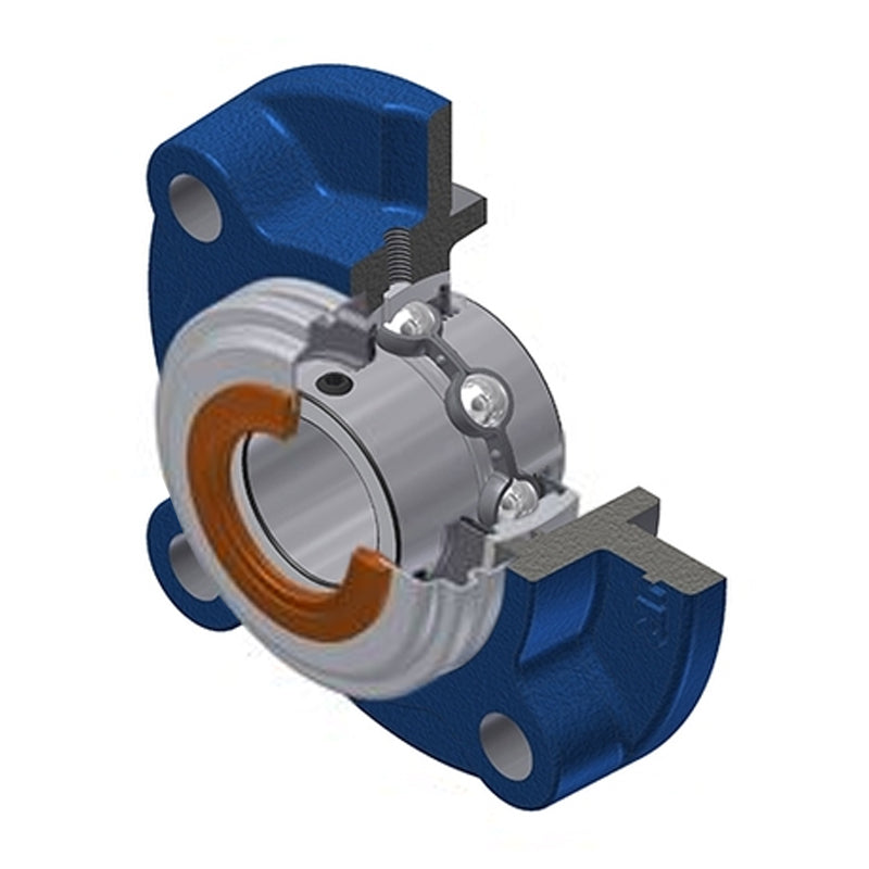 SNR UCFC211CC Metric Four Bolt Cast Iron Round Flanged Housing with 55mm Insert with Narrow Steel Plate Cover - Closed Version - Allow 2-3 Days