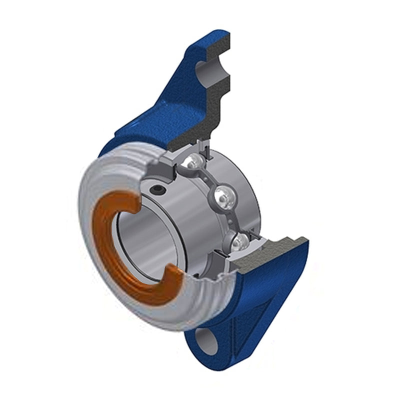 SNR UCFLE211CO Metric Two Bolt Oval Cast Iron Flange Housing with 55mm Bore Insert with Narrow Steel Plate Cover - Open Version - Allow 2-3 Days
