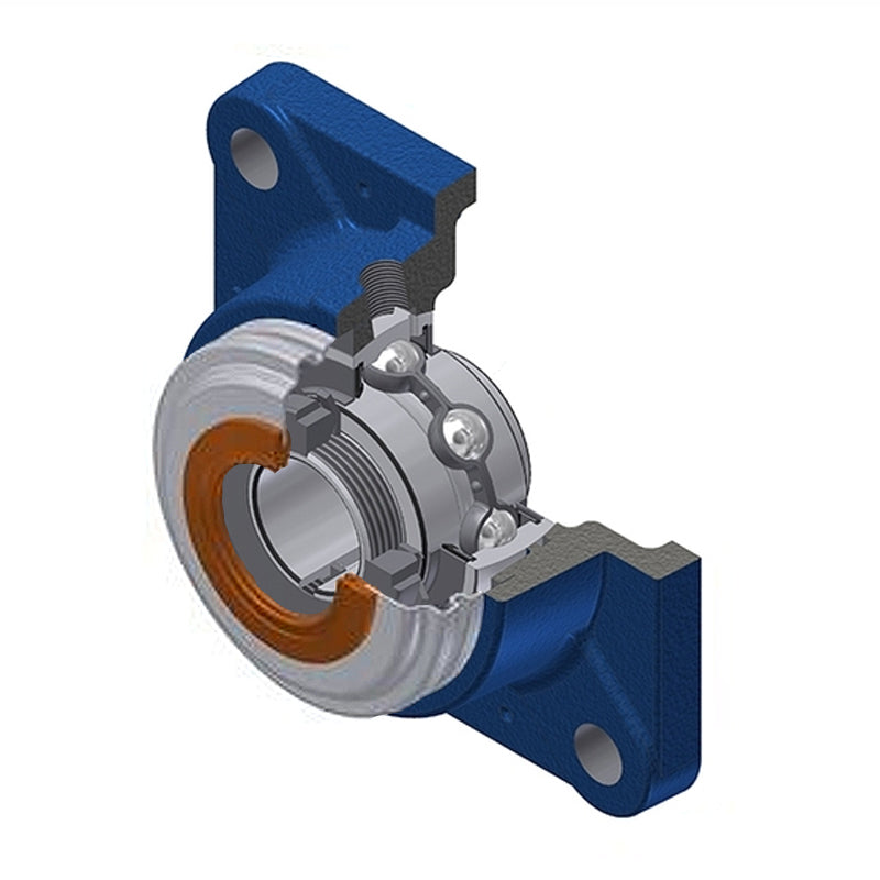 SNR UKFE209HCO Metric Four Bolt Square Cast Iron Flange Housing with Narrow Steel Plate Cover - Open Version - Insert and Adaptor Sleeve Fits 40mm Shaft - Allow 2-3 Days