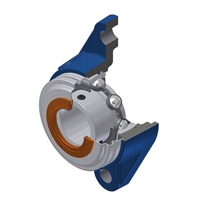 SNR USFLE208CO Metric Two Bolt Oval Cast Iron Flange Housing with 40mm Bore Insert with Narrow Steel Plate Cover - Open Version - Allow 2-3 Days