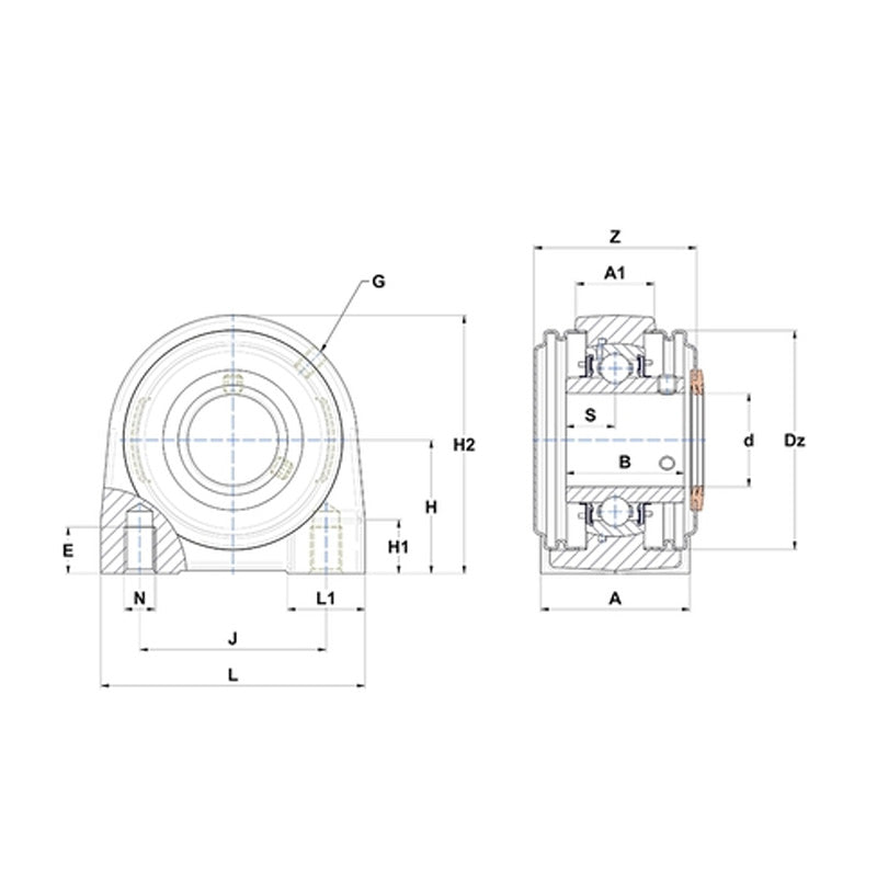 SNR UKPG207HCC Metric Cast Iron Two Bolt Pillow / Plummer Block Housing with Narrow Steel Plate Cover - Closed Version - Insert and Adaptor Sleeve Fits 30mm Shaft - Allow 2-3 Days