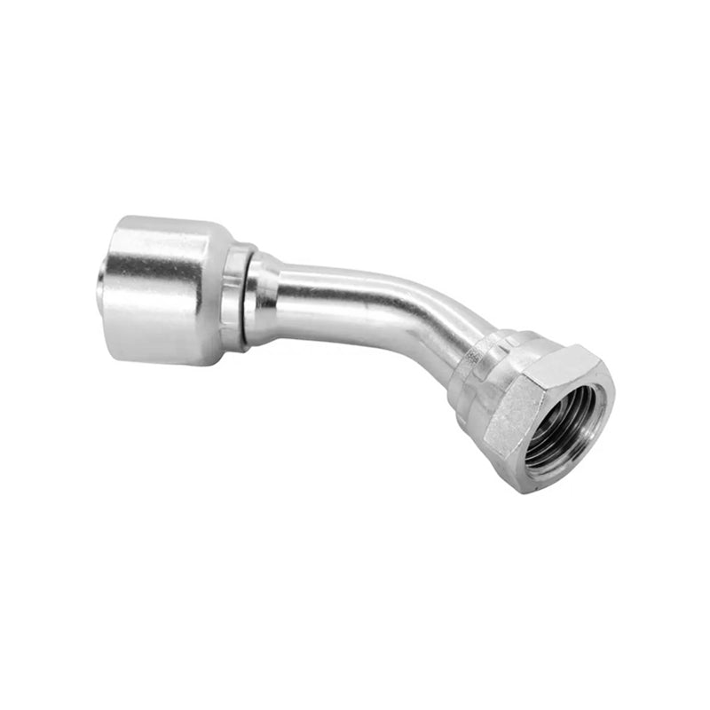 FLEXEQUIP 3/4 inch BSP Female One Piece Hose Fitting with 45 Degree Angle 60 Degree Cone and 32mm Crimp Nut - Allow 2-3 Days