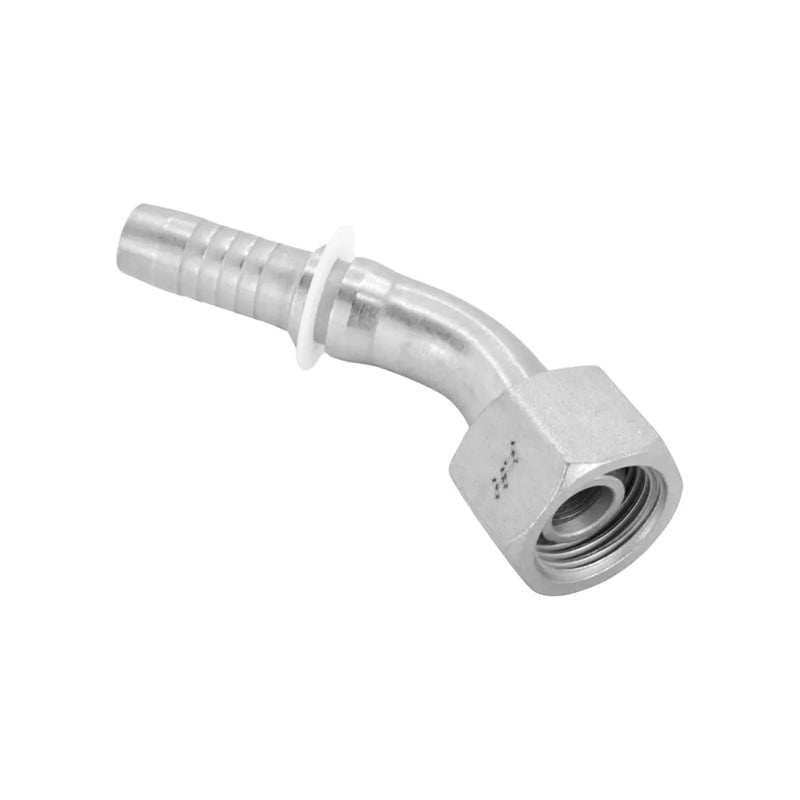 FLEXEQUIP/VOSS 3/4 inch BSP Female Two Piece Hose Fitting with 45 Degree Angle and 38mm Crimp Nut - Allow 2-3 Days
