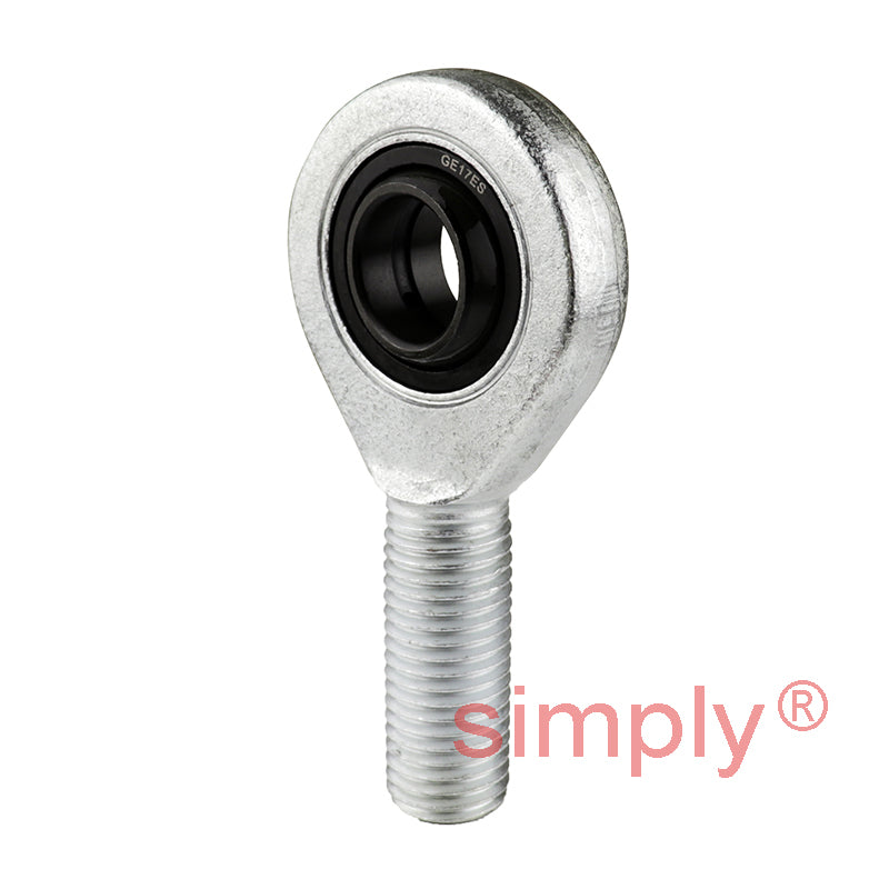 Budget EA17 Right Hand Steel / Steel Lined Plain Male Rod End 17mm Bore M16 Thread