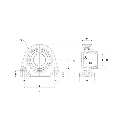 SNR ESPAE205N Threaded Base Small Footprint Metric Pillow / Plummer Block Housing with Eccentric Collar Insert 25mm Bore - Allow 2-3 Days