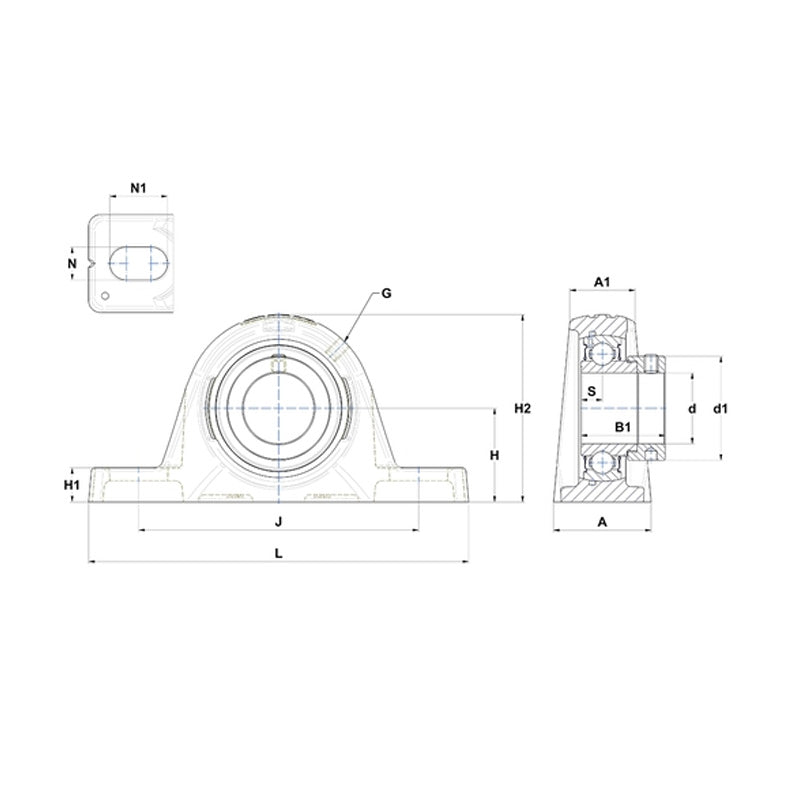 SNR ESPLE209 Metric Cast Iron Two Bolt Pillow / Plummer Block Housing with 45mm Eccentric Collar Insert - Allow 2-3 Days
