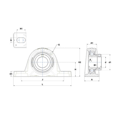 SNR ESPLE209 Metric Cast Iron Two Bolt Pillow / Plummer Block Housing with 45mm Eccentric Collar Insert - Allow 2-3 Days