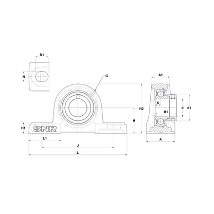 SNR ESP203N Metric Cast Iron Two Bolt Pillow / Plummer Block Housing with 17mm Eccentric Collar Insert - Allow 2-3 Days