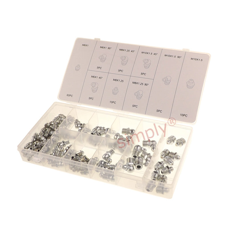 110 Piece Grease Nipple Assortment Kit in Storage Case