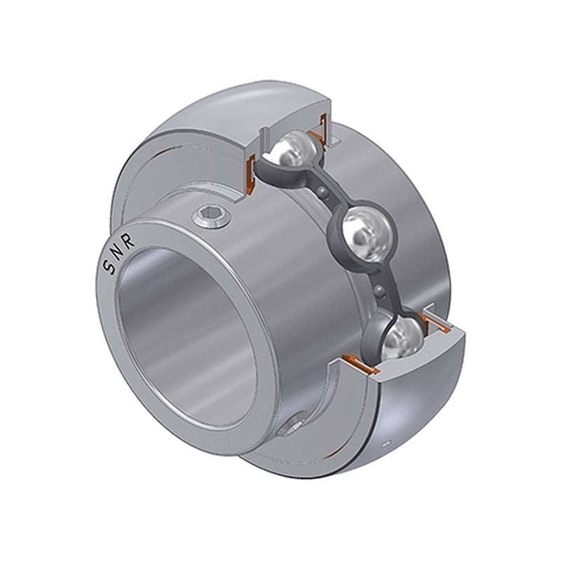 SNR MUC204FD Metric Stainless Full Width Spherical Outer Food Safe Bearing Insert 20mm Bore 47mm Outside Diameter with Grub Screws - Allow 2-3 Days