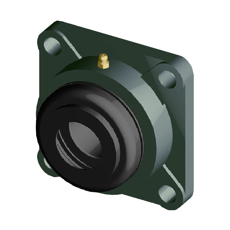 NTN M-S-UCF202D1 Metric Four Bolt Square Cast Iron Flange Housing with 15mm Bore Insert with Steel Plate Cover - Open Version - Allow 2-3 Days