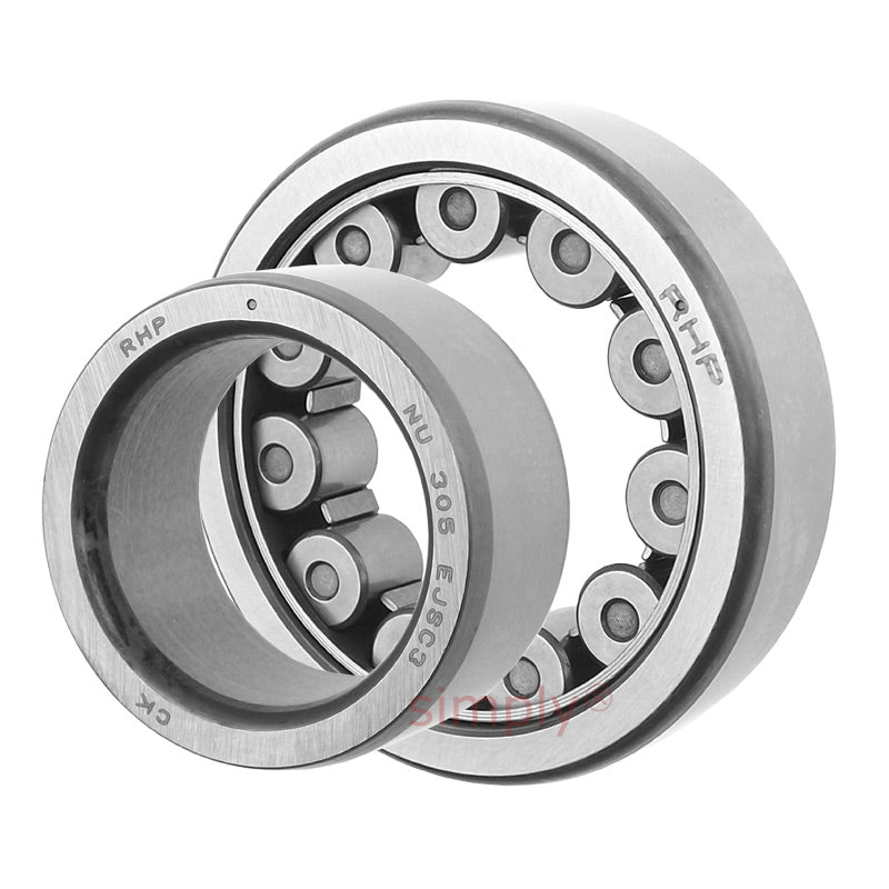 RHP NU305ECJC3 Single Row Cylindrical Roller Bearing with Steel Cage 25x62x17mm