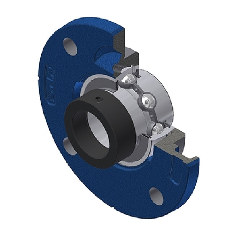 SNR EXFCE202 Metric Four Bolt Cast Iron Round Flanged Housing with 15mm Eccentric Collar Insert - Allow 2-3 Days