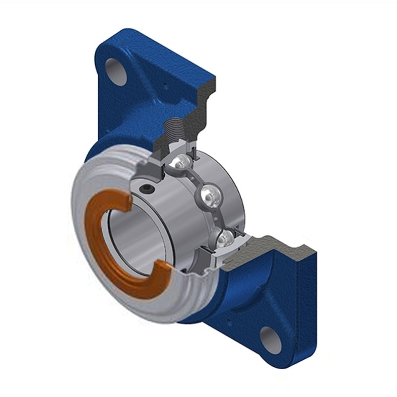 SNR UCFE207-21CC Imperial Four Bolt Square Cast Iron Flange Housing with 1-5/16 inch Bore Insert with Narrow Steel Plate Cover - Closed Version - Allow 2-3 Days