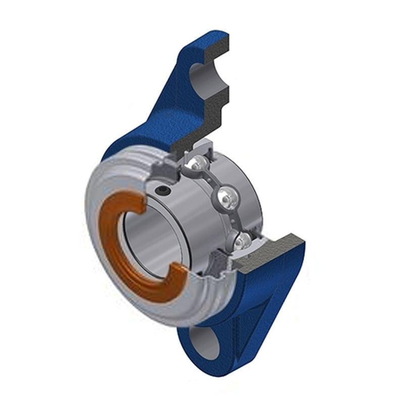 SNR UCFL204CO Metric Two Bolt Oval Cast Iron Flange Housing with 20mm Bore Insert with Narrow Steel Plate Cover - Open Version - Allow 2-3 Days
