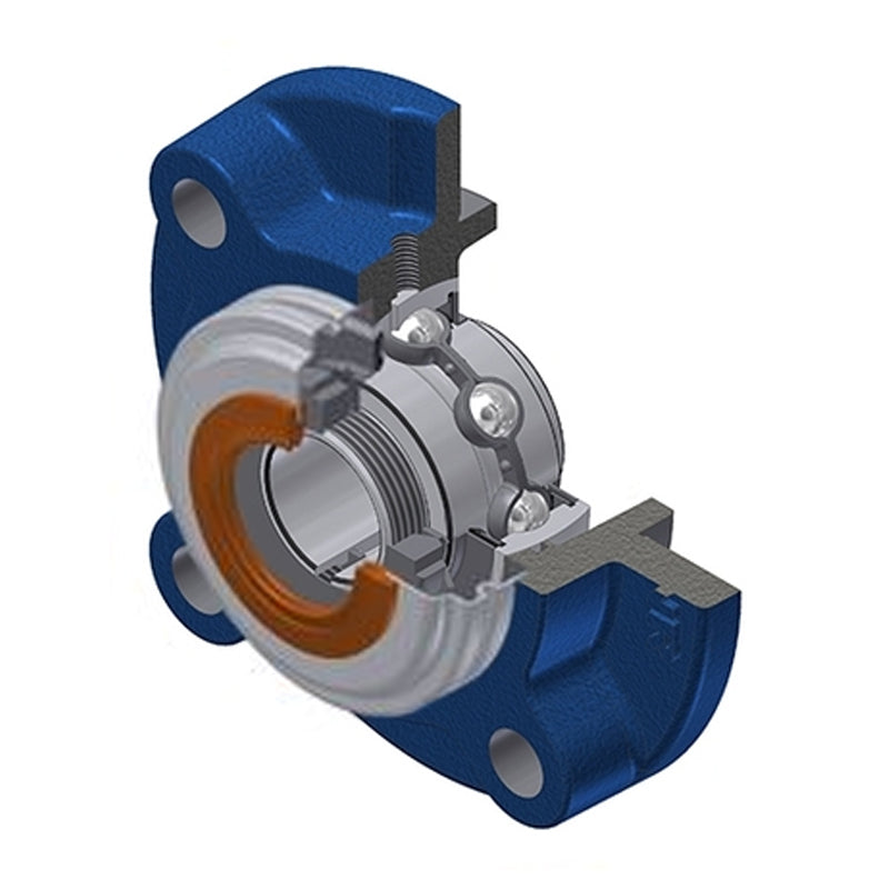 SNR UKFC210HCO Metric Four Bolt Cast Iron Round Flanged Housing Insert with Narrow Steel Plate Cover and Adaptor Sleeve Fits 45mm Shaft - Open Version - Allow 2-3 Days