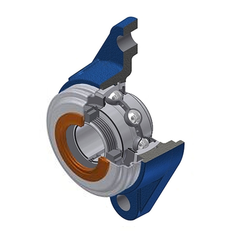 SNR UKFLE208HCO Metric Two Bolt Cast Iron Oval Housing with Narrow Steel Plate Cover - Open Version - Insert and Adaptor Sleeve Fits 35mm Shaft - Allow 2-3 Days