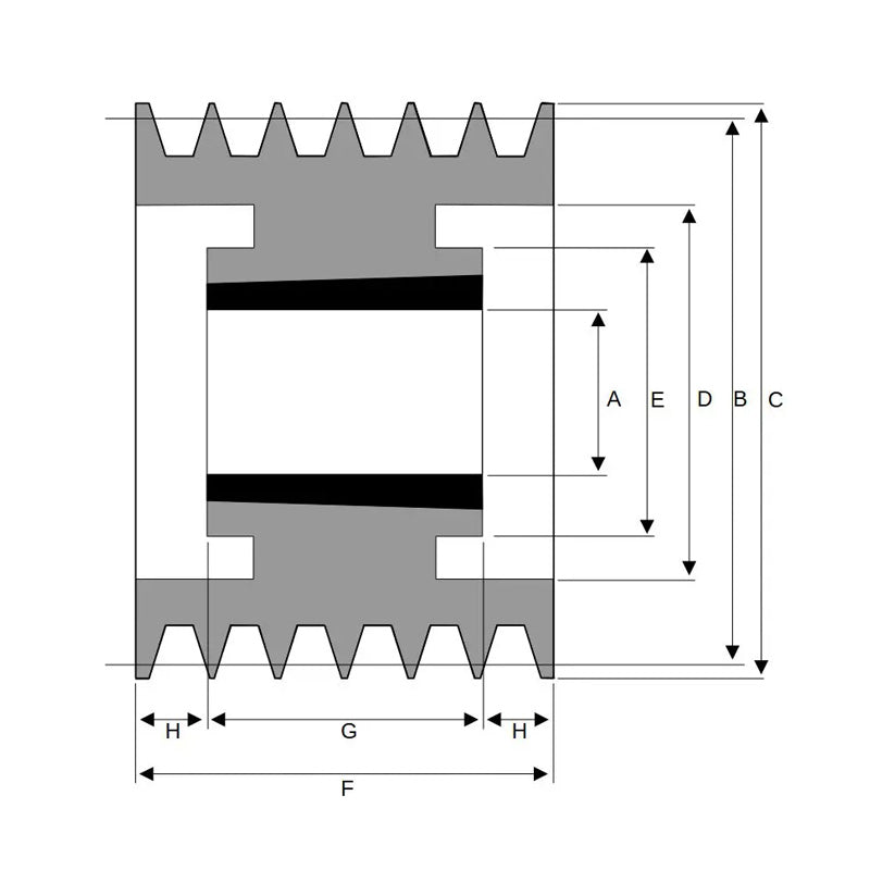250X6SPA 250mm Pitch Diameter SPA Section Tapered Locking Bush Type Pulley with 6 Grooves (Bush not Incl.)