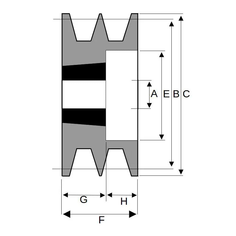 160X2SPB 160mm Pitch Diameter SPB Section Tapered Locking Bush Type Pulley with 2 Grooves (Bush not Incl.)