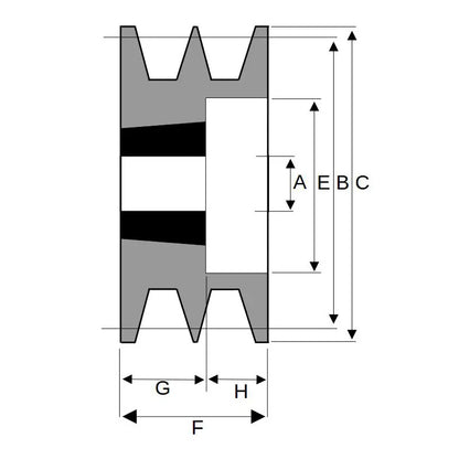 160X2SPB 160mm Pitch Diameter SPB Section Tapered Locking Bush Type Pulley with 2 Grooves (Bush not Incl.)
