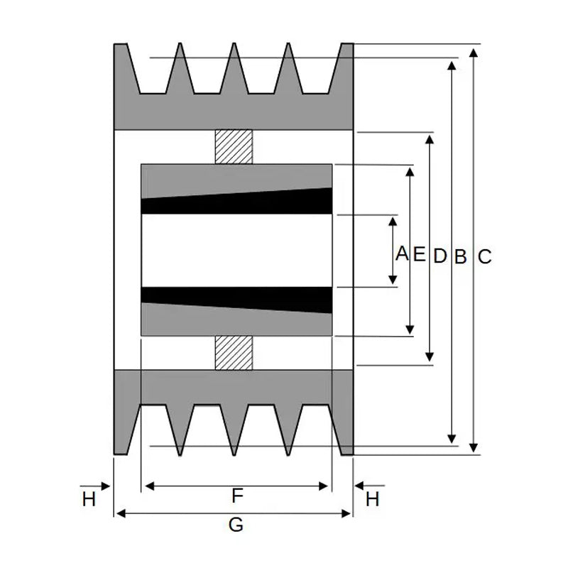 250X4SPB 250mm Pitch Diameter SPB Section Tapered Locking Bush Type Pulley with 4 Grooves (Bush not Incl.)