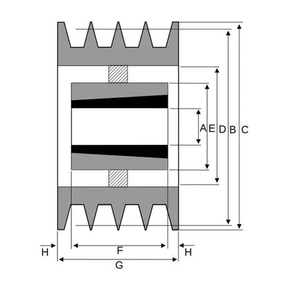 250X4SPB 250mm Pitch Diameter SPB Section Tapered Locking Bush Type Pulley with 4 Grooves (Bush not Incl.)