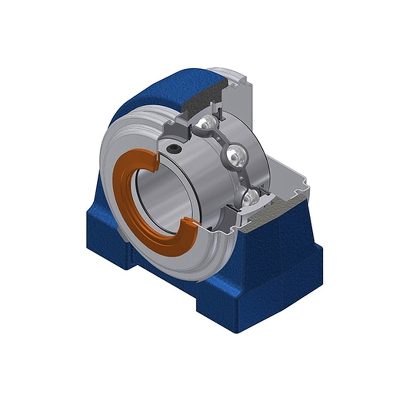 SNR UCPG203CC Metric Cast Iron Two Bolt Pillow / Plummer Block Housing with 17mm Bore Insert with Narrow Steel Plate Cover - Closed Version - Allow 2-3 Days