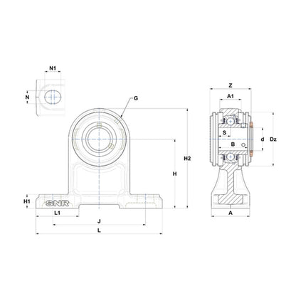 SNR UKP210HCO Metric Cast Iron Two Bolt Pillow / Plummer Block Housing with Narrow Steel Plate Cover - Open Version - Insert and Adaptor Sleeve Fits 45mm Shaft - Allow 2-3 Days