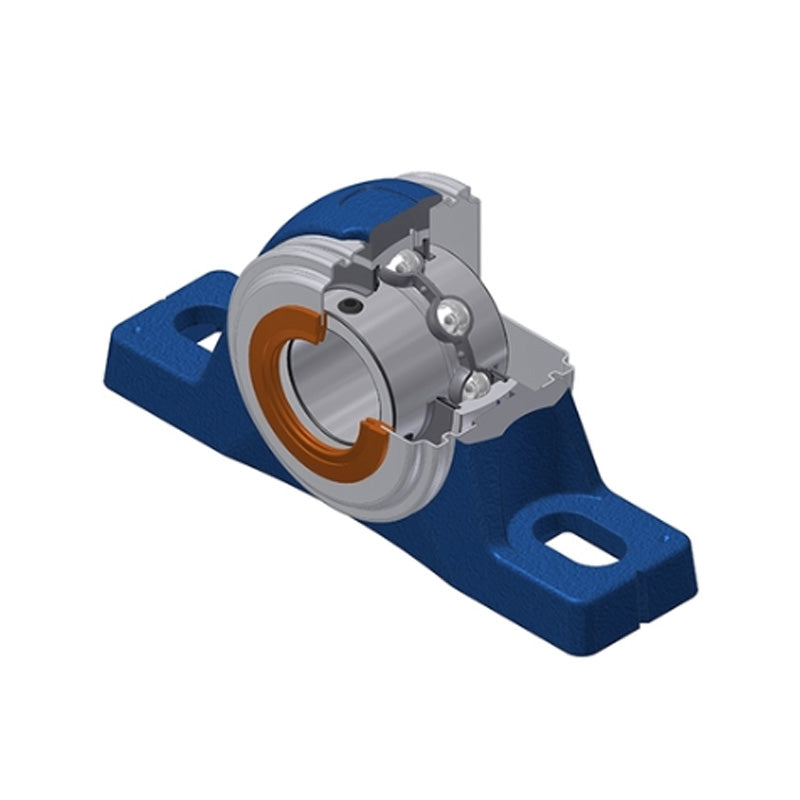 SNR UCPLE210CC Metric Cast Iron Two Bolt Pillow / Plummer Block Housing with 50mm Bore Insert with Narrow Steel Plate Cover - Closed Version - Allow 2-3 Days