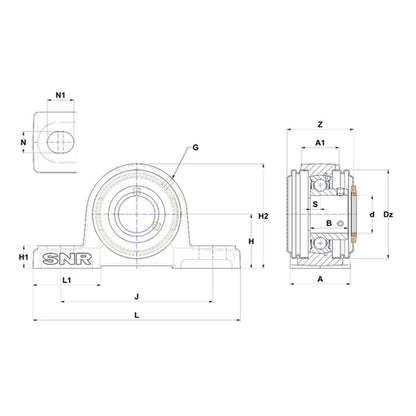 SNR USP211CC Metric Cast Iron Two Bolt Pillow / Plummer Block Housing with 55mm Bore Insert with Narrow Steel Plate Cover - Closed Version - Allow 2-3 Days