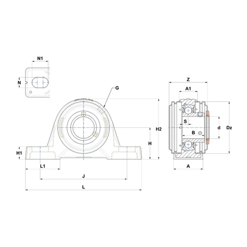 SNR USPE207CC Metric Cast Iron Two Bolt Pillow / Plummer Block Housing with 35mm Bore Insert with Narrow Steel Plate Cover - Closed Version - Allow 2-3 Days