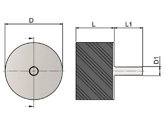 High-Performance Male Rubber Cylindrical Bump Stop 40x30mm M8 Thread